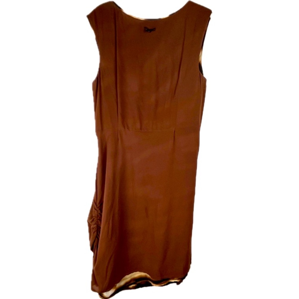 VTG Ann Taylor Silk Dress 12 Brown Animal Print Stretch Sleeveless Surplice - Picture 11 of 16